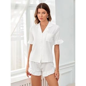 White Ruffle Trim PJ Set